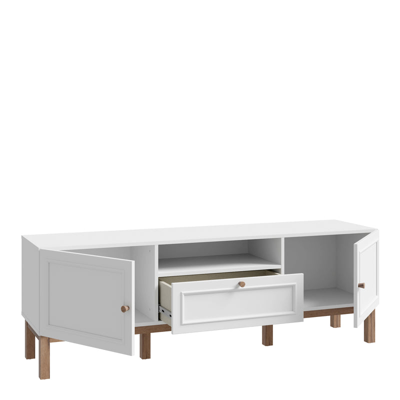 Wensley 2 Door 1 Drawer TV Unit in Light Grey and Oak — detail view