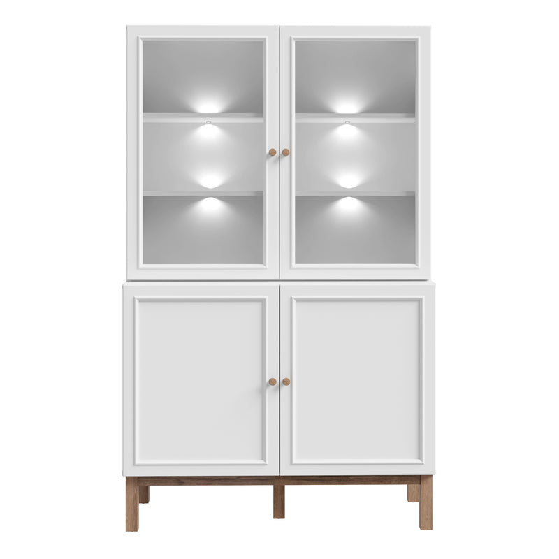 Wensley Display Cabinet with 2 Doors and 2 Glass Doors in Light Grey and Oak inc LED Lighting — side angle