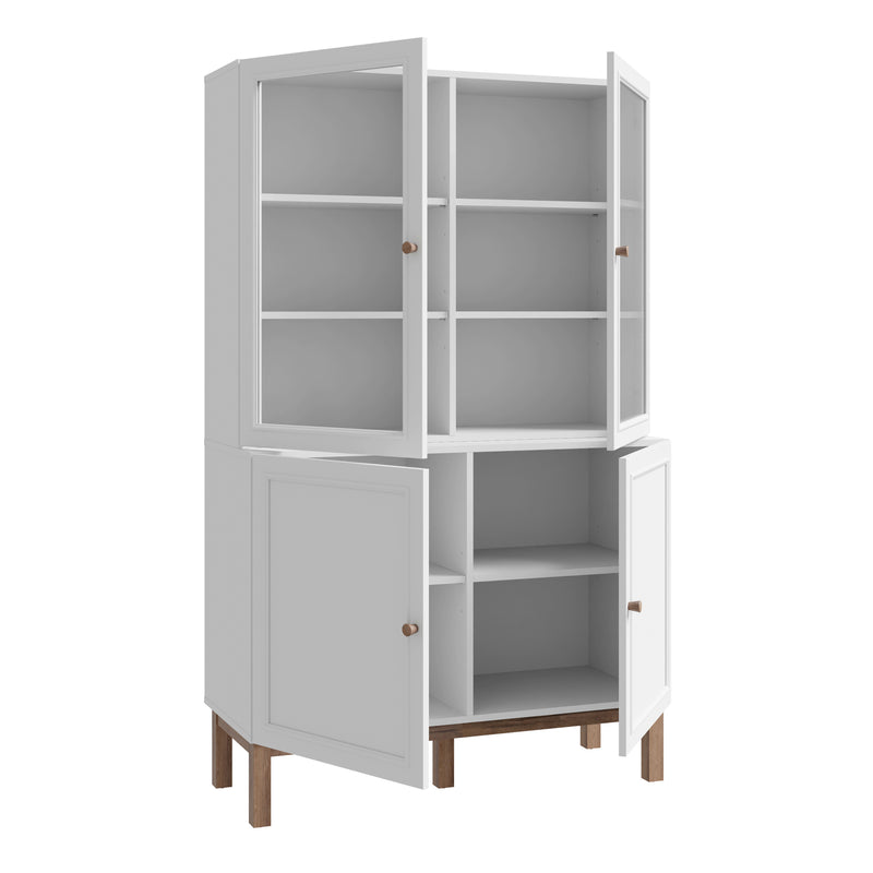 Wensley Display Cabinet with 2 Doors and 2 Glass Doors in Light Grey and Oak inc LED Lighting — detail view