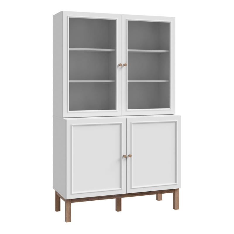 Wensley Display Cabinet with 2 Doors and 2 Glass Doors in Light Grey and Oak — front view