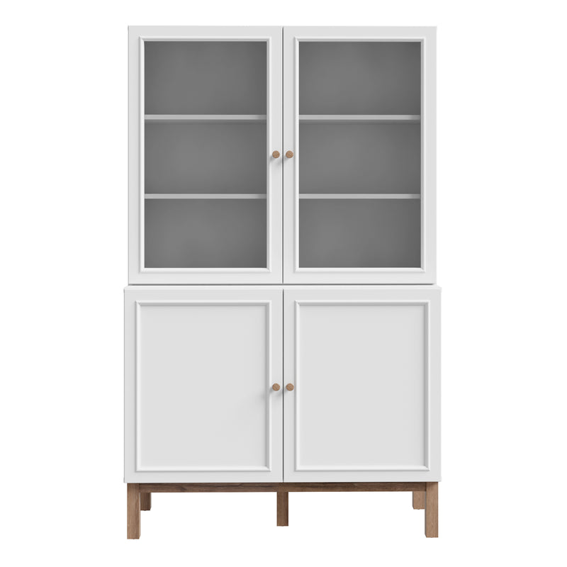 Wensley Display Cabinet with 2 Doors and 2 Glass Doors in Light Grey and Oak — side angle
