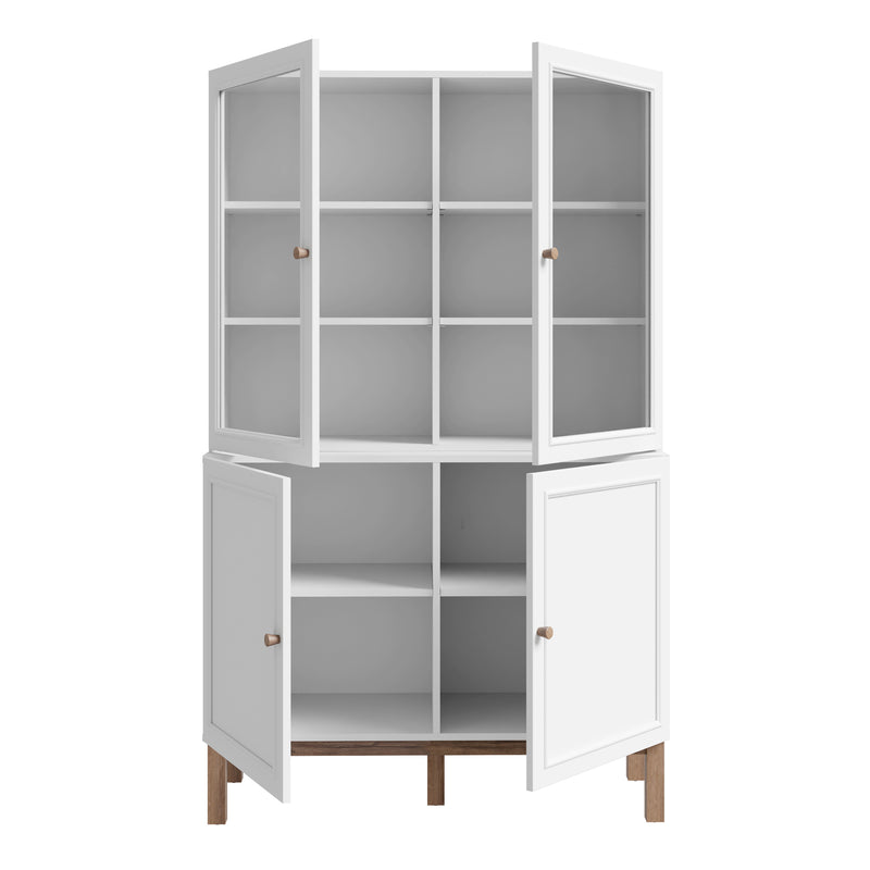 Wensley Display Cabinet with 2 Doors and 2 Glass Doors in Light Grey and Oak — alternative angle