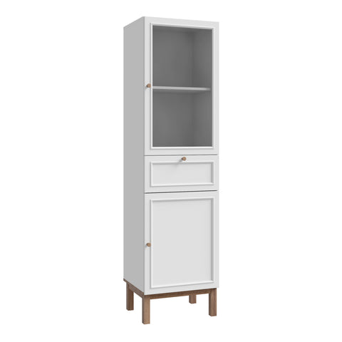 Wensley Display Cabinet with 1 Door 1 Drawer and  1 Glass Door in Light Grey and Oak — front view