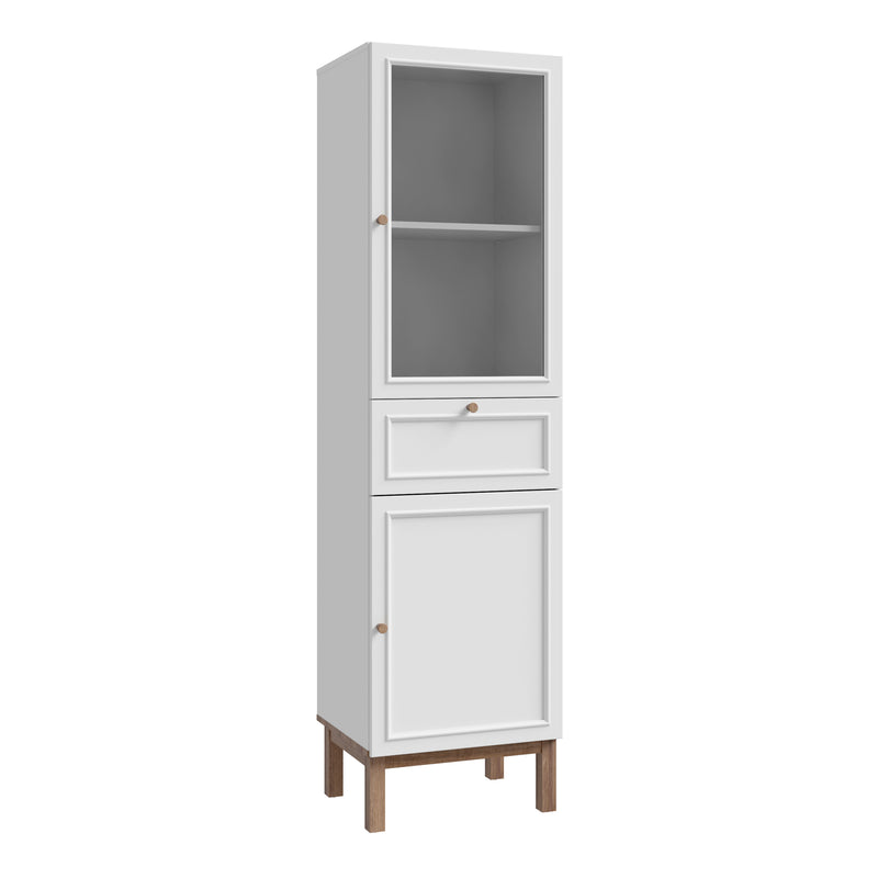 Wensley Display Cabinet with 1 Door 1 Drawer and  1 Glass Door in Light Grey and Oak — front view