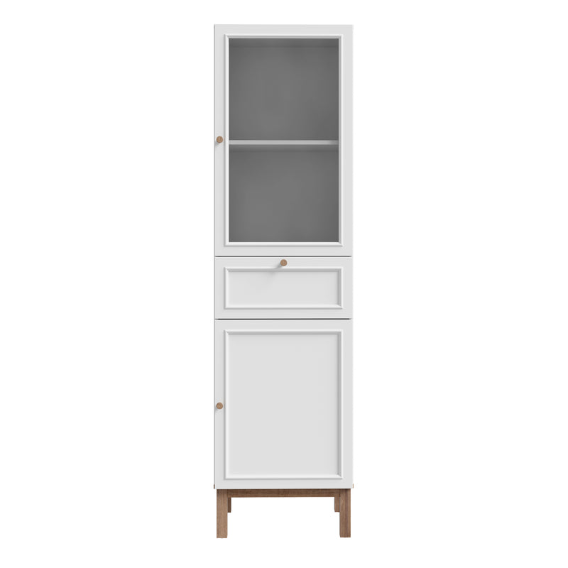 Wensley Display Cabinet with 1 Door 1 Drawer and  1 Glass Door in Light Grey and Oak — side angle