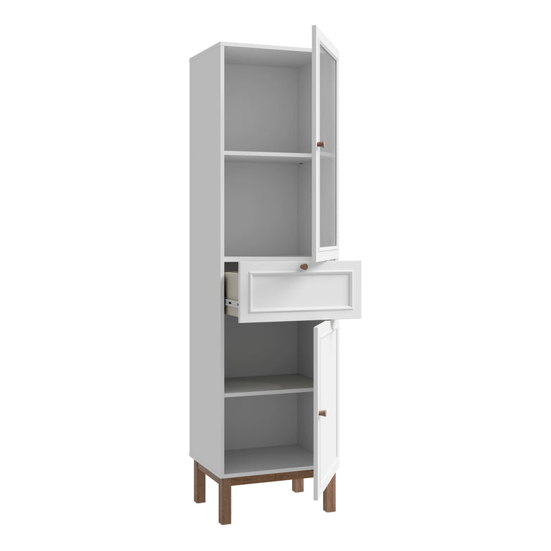 Wensley Display Cabinet with 1 Door 1 Drawer and  1 Glass Door in Light Grey and Oak — detail view
