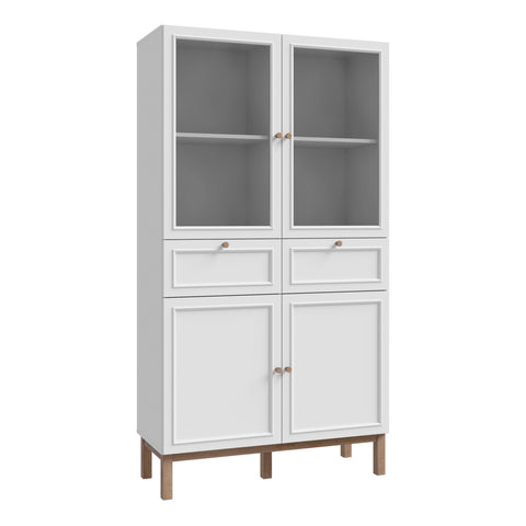 Wensley Display Cabinet with 2 Doors 2 Drawers and 2 Glass Doors in Light Grey and Oak — front view