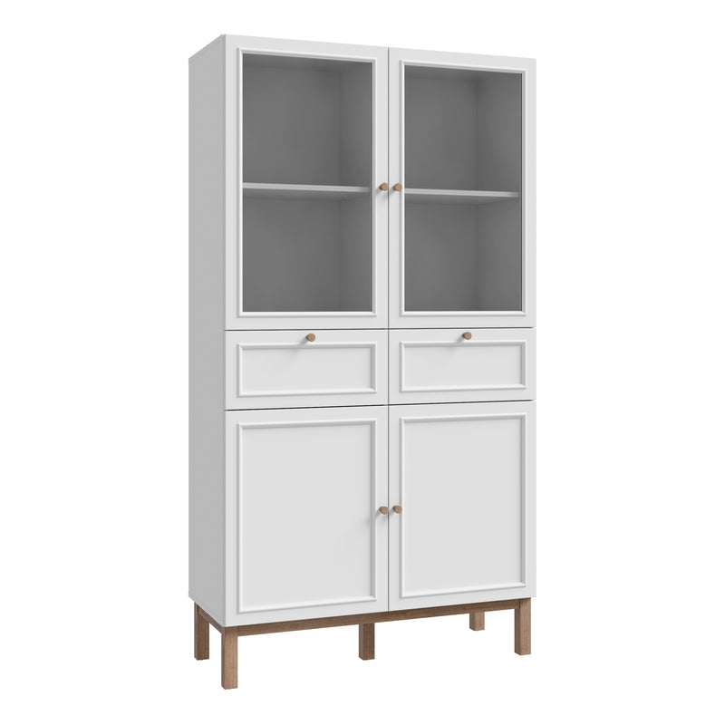 Wensley Display Cabinet with 2 Doors 2 Drawers and 2 Glass Doors in Light Grey and Oak — front view