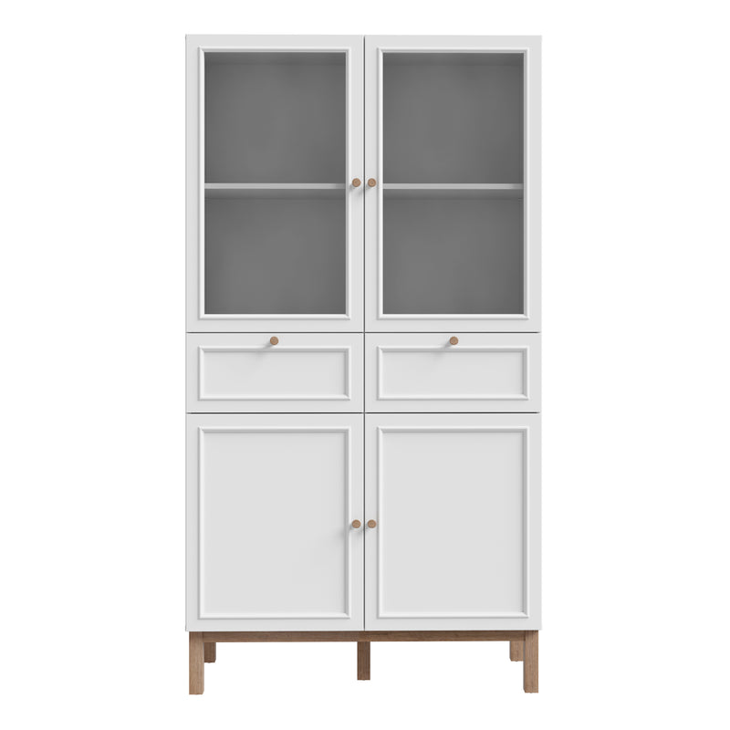 Wensley Display Cabinet with 2 Doors 2 Drawers and 2 Glass Doors in Light Grey and Oak — side angle