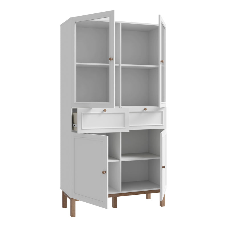Wensley Display Cabinet with 2 Doors 2 Drawers and 2 Glass Doors in Light Grey and Oak — detail view