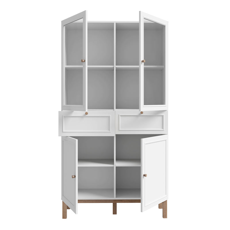 Wensley Display Cabinet with 2 Doors 2 Drawers and 2 Glass Doors in Light Grey and Oak — alternative angle