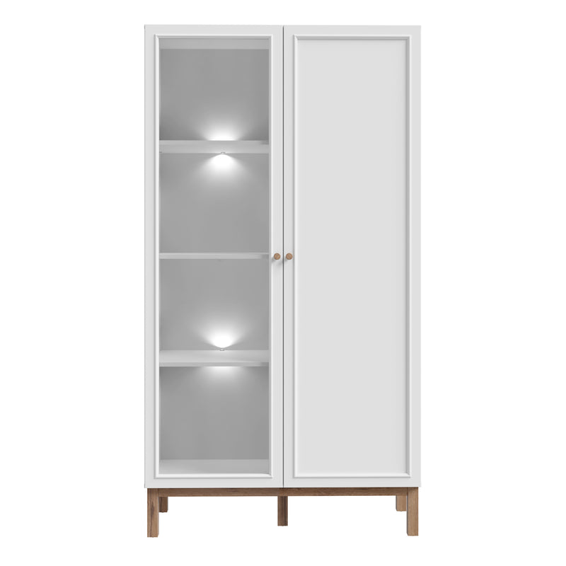 Wensley Display Cabinet with 1 Door and  1 Glass Door in Light Grey and Oak inc LED Lighting — side angle