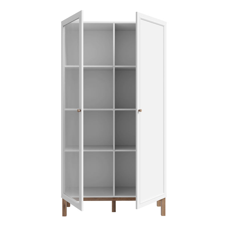 Wensley Display Cabinet with 1 Door and  1 Glass Door in Light Grey and Oak inc LED Lighting — alternative angle