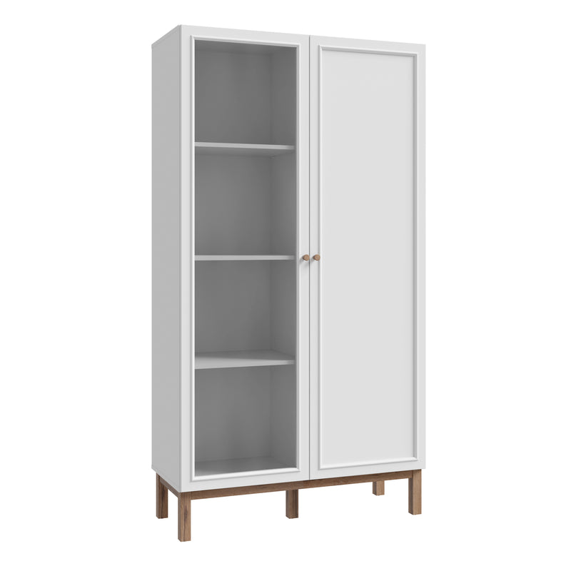 Wensley Display Cabinet with 1 Door and  1 Glass Door in Light Grey and Oak — front view