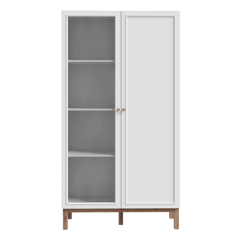 Wensley Display Cabinet with 1 Door and  1 Glass Door in Light Grey and Oak — side angle
