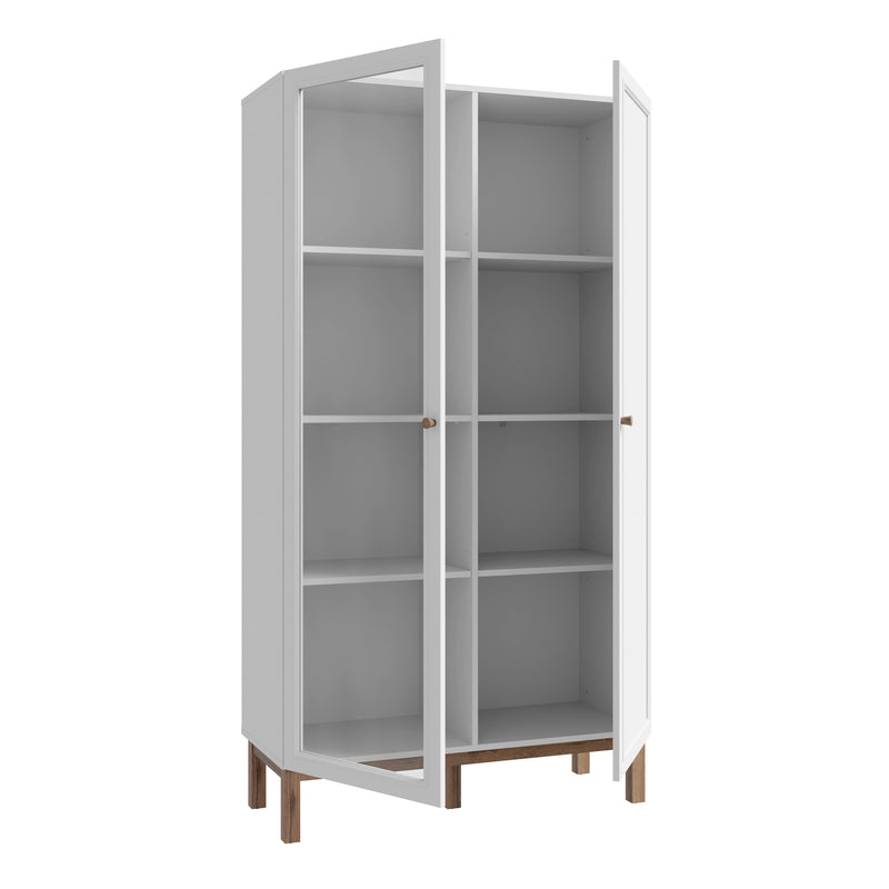 Wensley Display Cabinet with 1 Door and  1 Glass Door in Light Grey and Oak — detail view