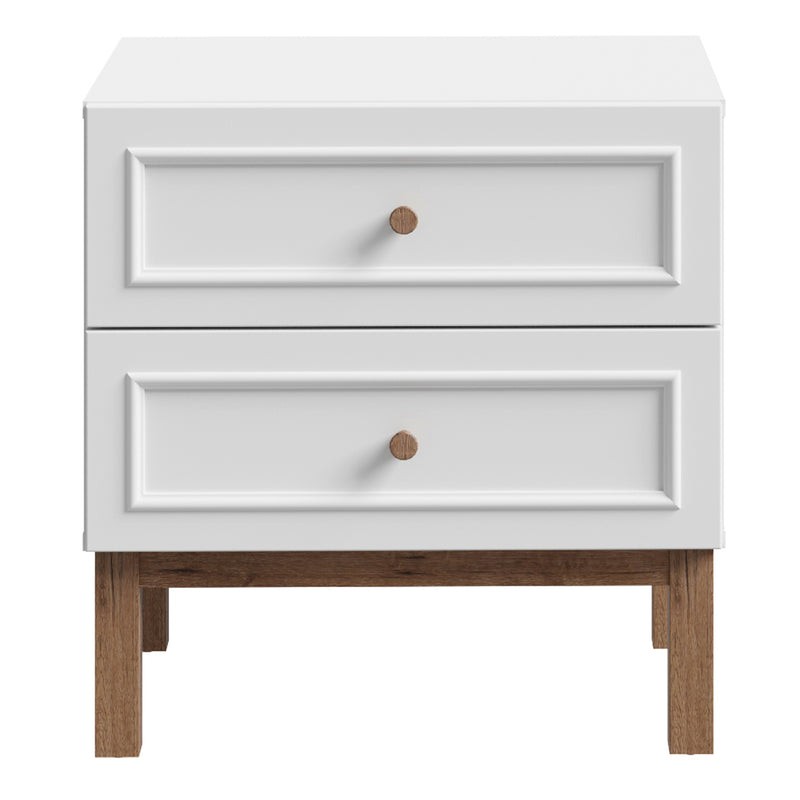 Wensley 2 Drawer Bedside Chest in Light Grey and Oak — side angle