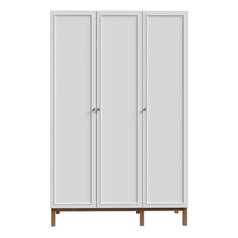 Wensley 3 Door Wardrobe in Light Grey and Oak — side angle