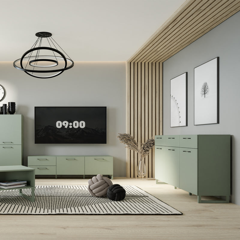 Sali 3 Door 3 Drawer Chest in Sage Green — lifestyle setting