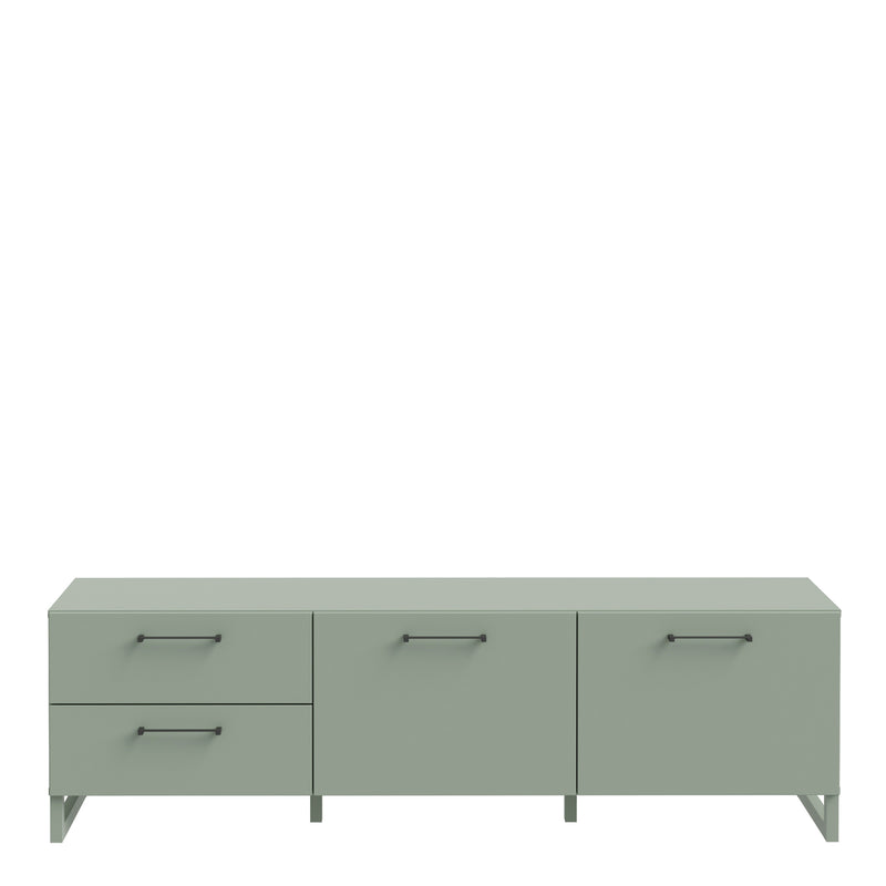 Sali 2 Door 2 Drawer TV Unit in Sage Green — side angle