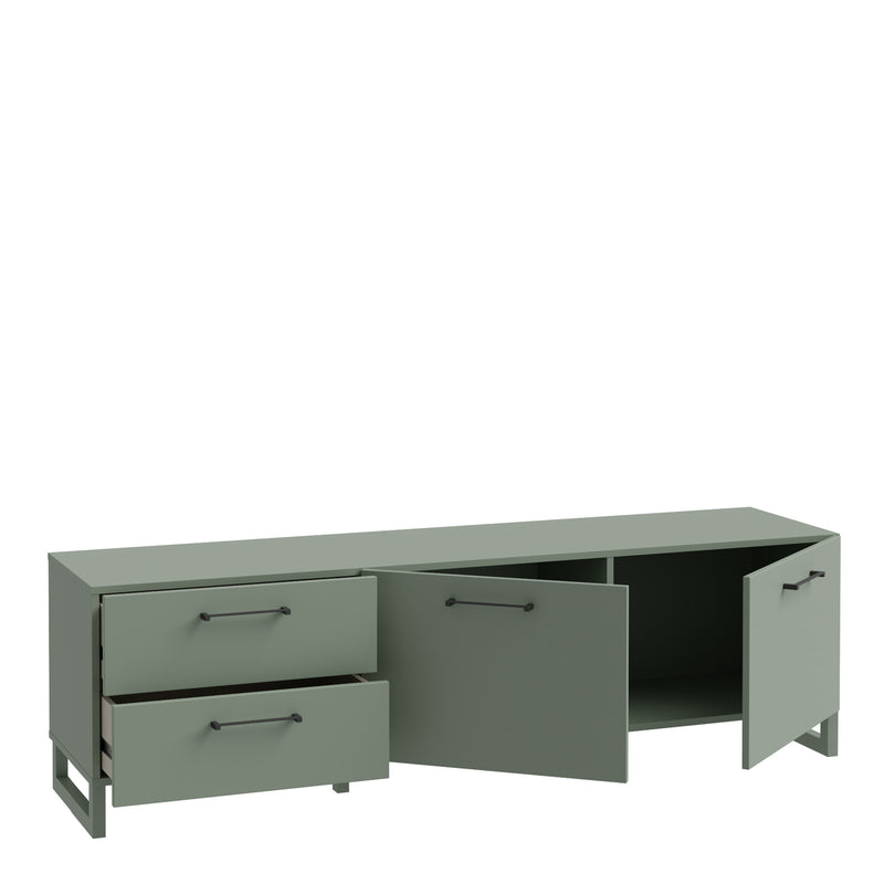 Sali 2 Door 2 Drawer TV Unit in Sage Green — detail view