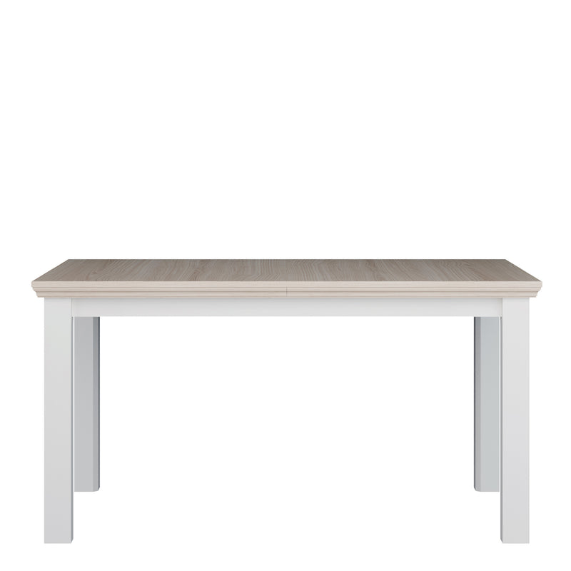 Pontypool Rectangular Dining Table 150x90cm in White and Riva Oak — side angle