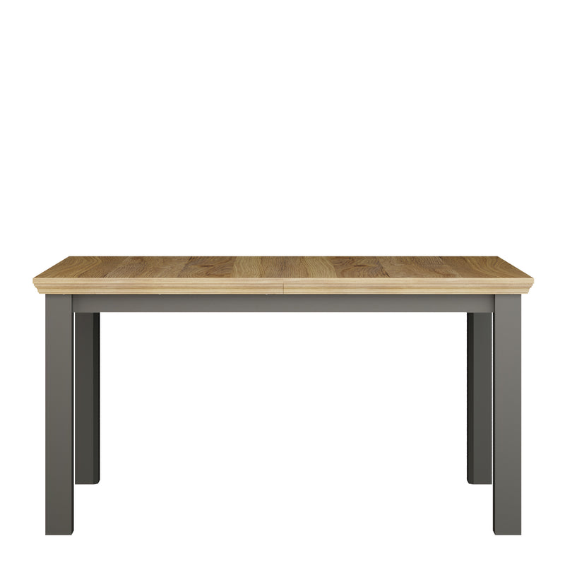 Pontypool Rectangular Dining Table 150x90cm in Wolfram Grey and Mauvella Oak — side angle