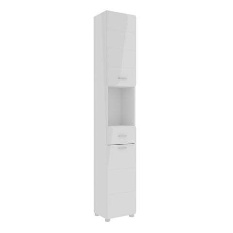 Ice Cave Narrow Bathroom Storage Cabinet White High Gloss 2 Door