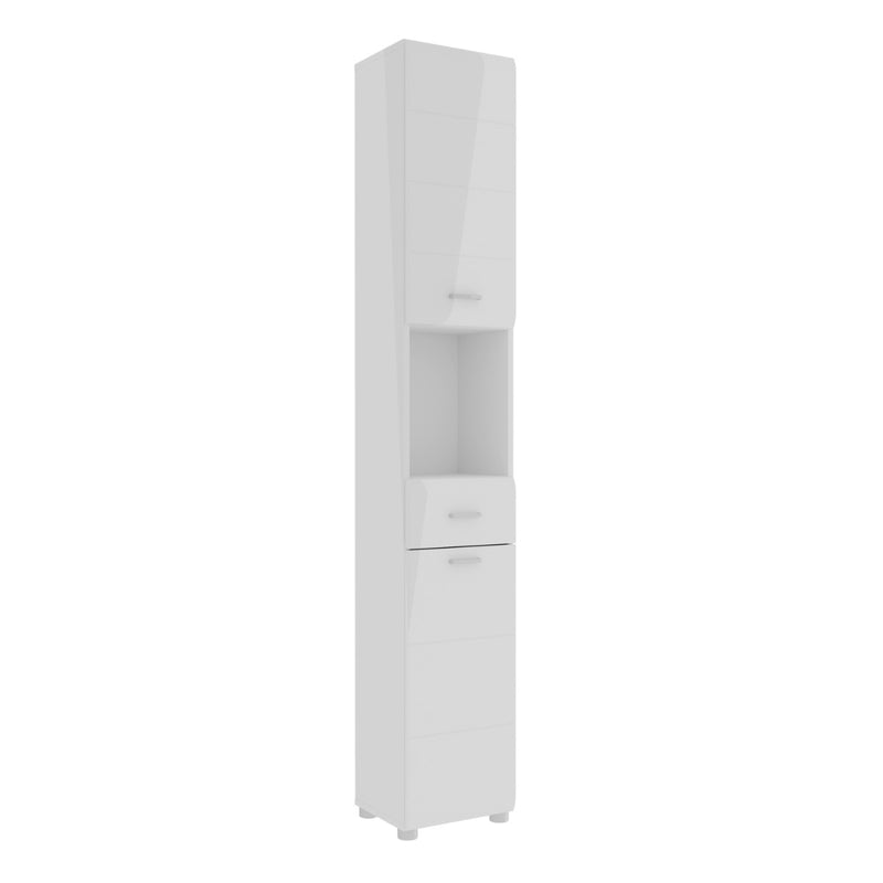 Ice Cave Narrow Bathroom Storage Cabinet White High Gloss 2 Door