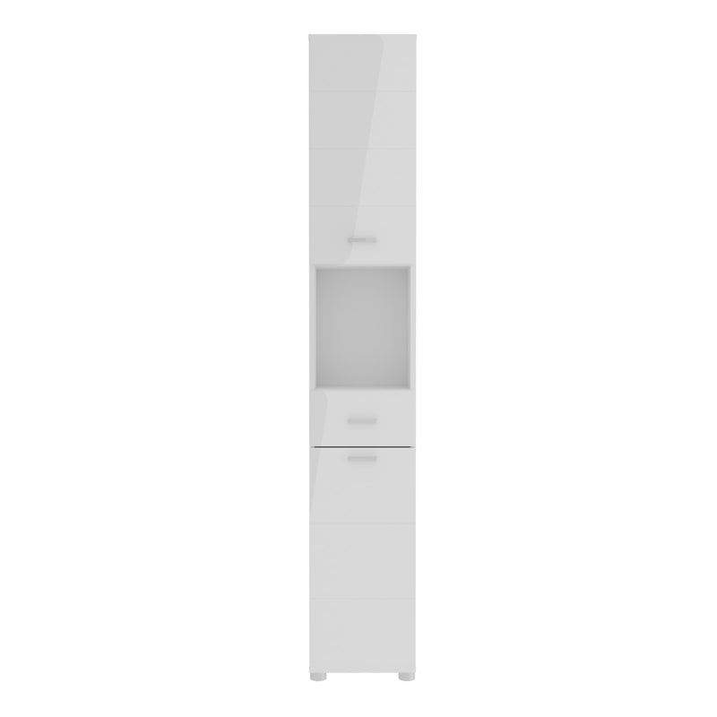 Ice Cave Narrow Bathroom Storage Cabinet White High Gloss 2 Door