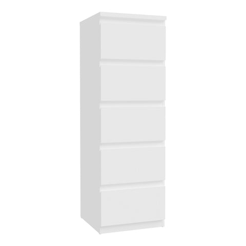 Edmore 5 Drawer Tall Narrow Chest White - Bedroom Storage