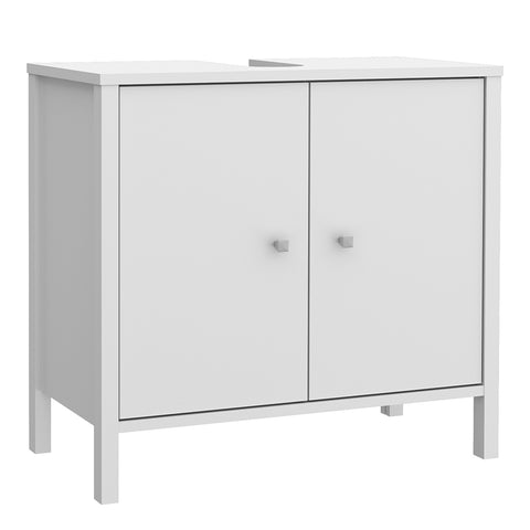 Ipsarion White Under Sink Vanity Unit with 2 Doors & Silver Handles
