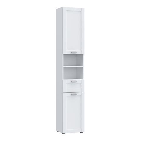 Lokko Tall Narrow Bathroom Cabinet - White with Silver Handles