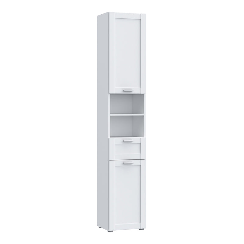 Lokko Tall Narrow Bathroom Cabinet - White with Silver Handles