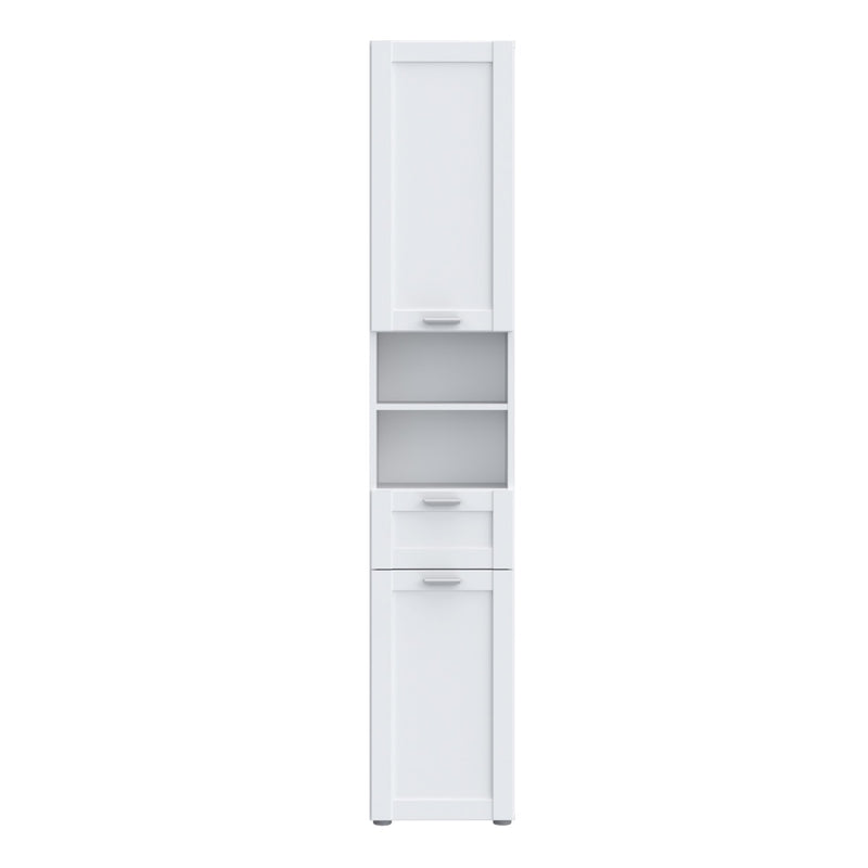 Lokko Tall Narrow Bathroom Cabinet - White with Silver Handles