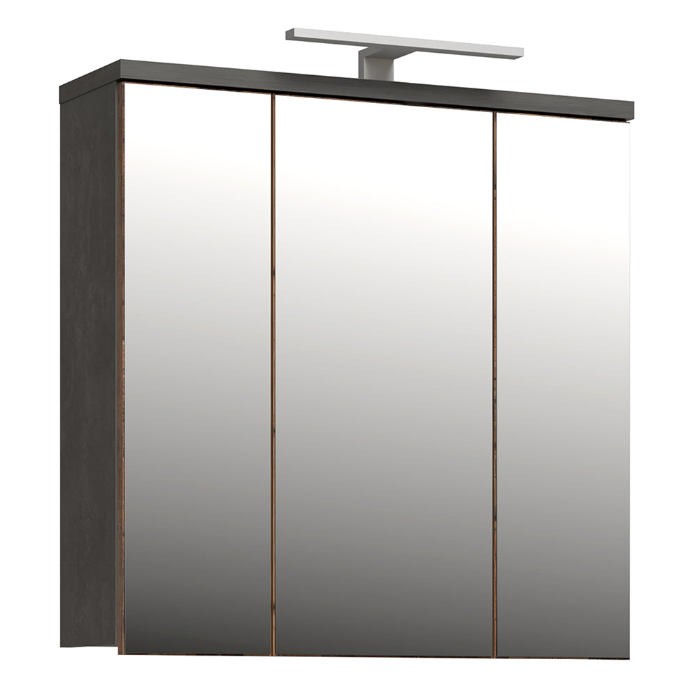 Veris 3 Door Mirrored Bathroom Cabinet with LED Lighting in Walnut and Dark Grey