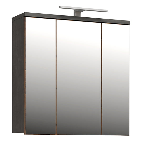 Veris 3 Door Mirrored Bathroom Cabinet with LED Lighting - Walnut & Dark Grey