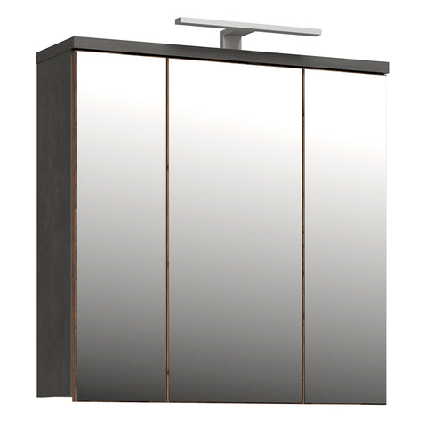 Veris 3 Door Mirrored Bathroom Cabinet with LED Lighting in Walnut and Dark Grey