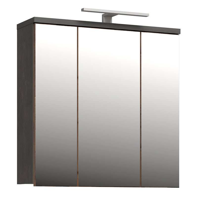 Veris 3 Door Mirrored Bathroom Cabinet with LED Lighting in Walnut and Dark Grey