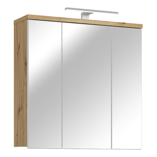 Veris 3 Door Mirrored Bathroom Cabinet with LED Lighting - Artisan Oak & Light Grey