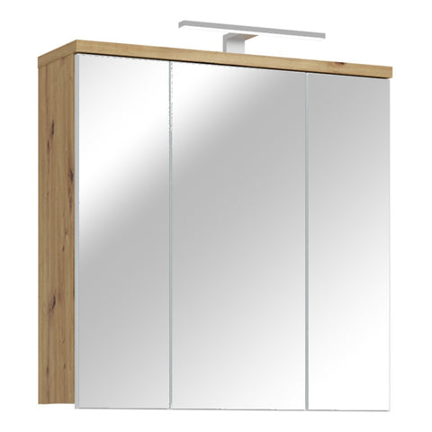 Veris 3 Door Mirrored Bathroom Cabinet with LED Lighting in Artisan Oak and Light Grey - view 1