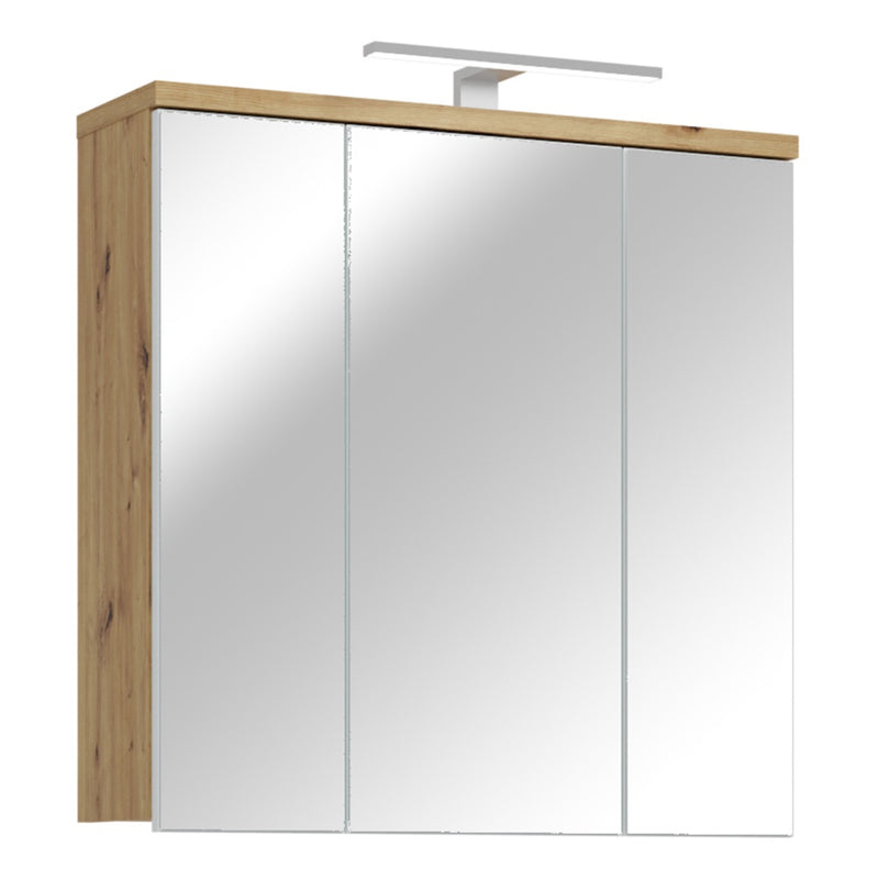 Veris 3 Door Mirrored Bathroom Cabinet with LED Lighting in Artisan Oak and Light Grey - view 1