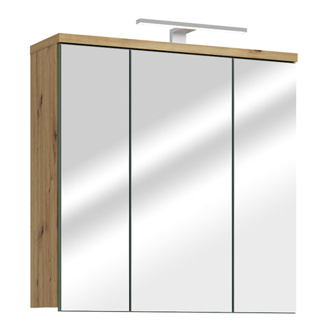 Veris 3 Door Mirrored Bathroom Cabinet with LED Lighting in Artisan Oak and Sage Green