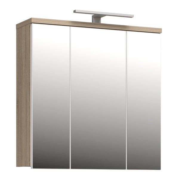 Veris 3 Door Mirrored Bathroom Cabinet with LED Lighting - Sonoma Oak & White Gloss