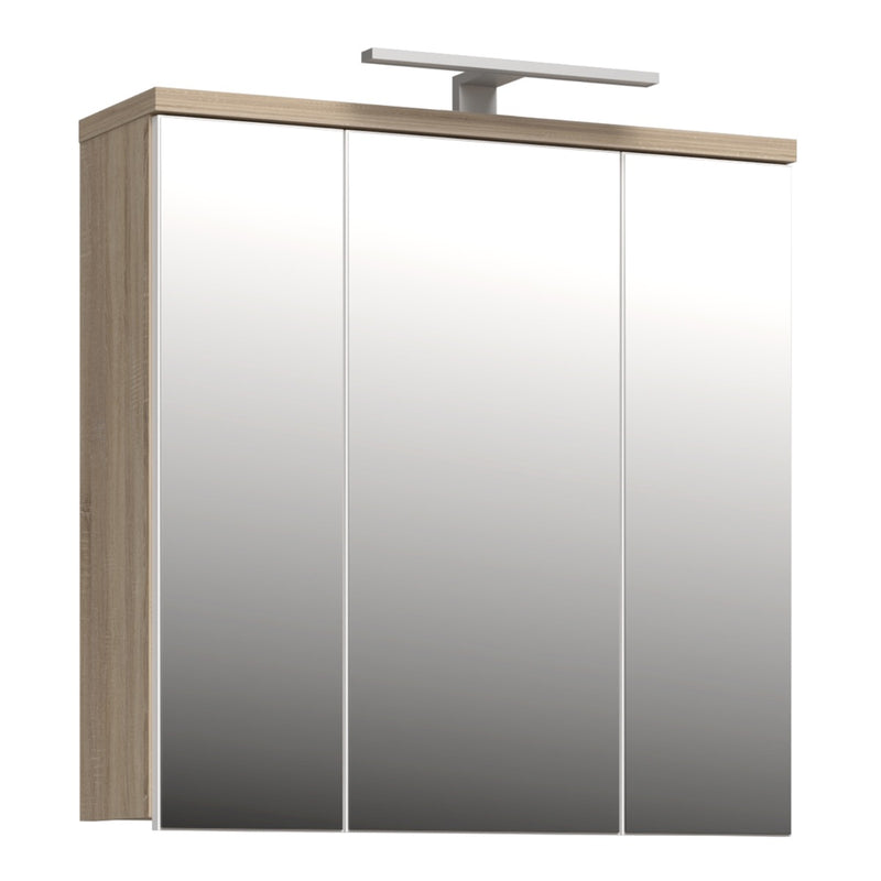 Veris 3 Door Mirrored Bathroom Cabinet with LED Lighting in Sonoma Oak and White Gloss
