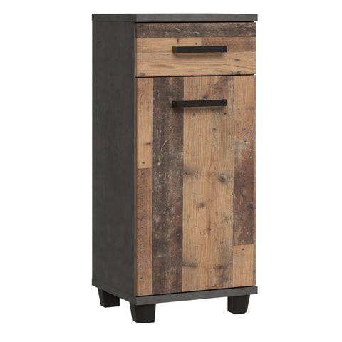 Veris Walnut & Dark Grey Bathroom Cupboard with Door & Drawer