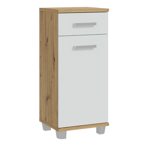 Veris Bathroom Cupboard with Door & Drawer, Artisan Oak & Grey