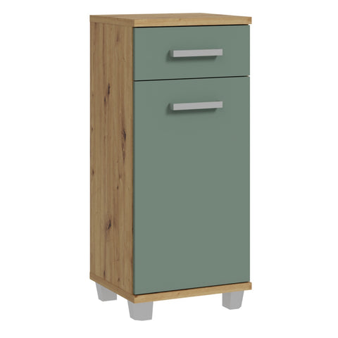 Veris Bathroom Cupboard 1 Door 1 Drawer Artisan Oak Sage Green