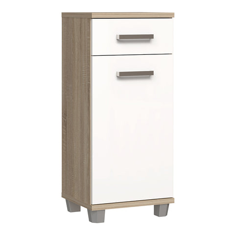 Veris Bathroom Cupboard with Door & Drawer - Sonoma Oak & White