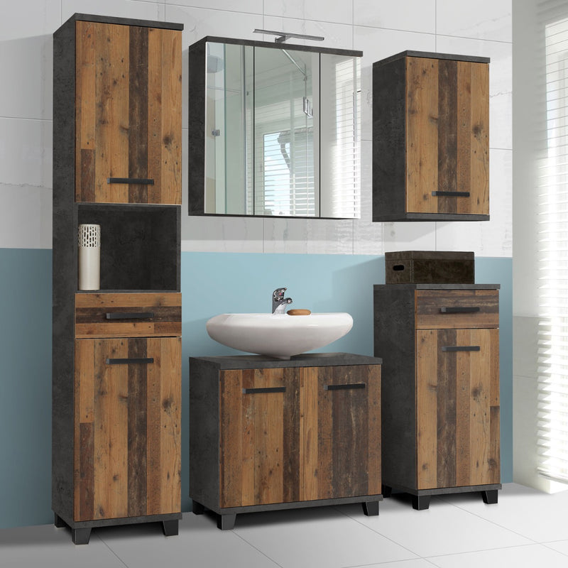 Veris 5 Piece Bathroom Set Walnut & Dark Grey